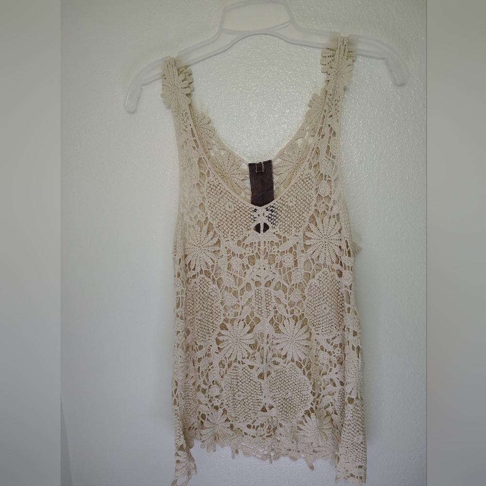 Moon Collection Cream Lace Knit Top 100% Cotton Sz M
